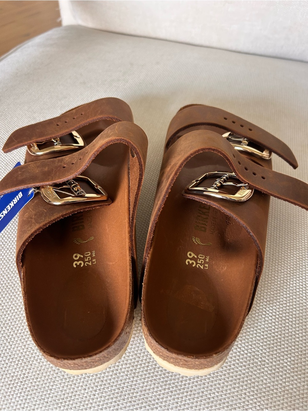 New Birkenstock Arizona Big Buckle Nubuck Sandals Cognac - Picture 5 of 7